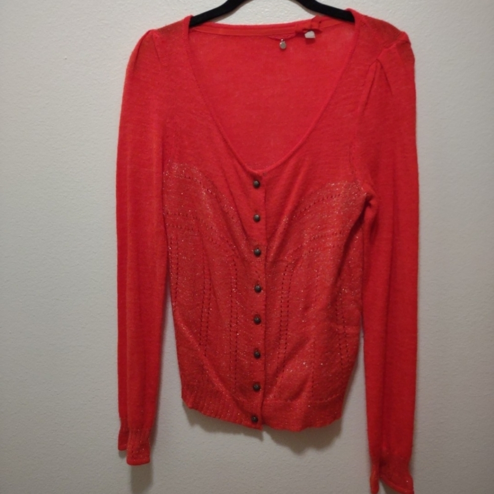 Knitted & Knotted Orange Button Down Cardigan Medium